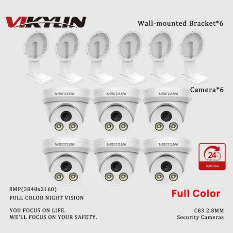 6PCS VIKYLIN 8MP Full Color Network Camera Waterproof Wall-mounted Bracket*6PCS