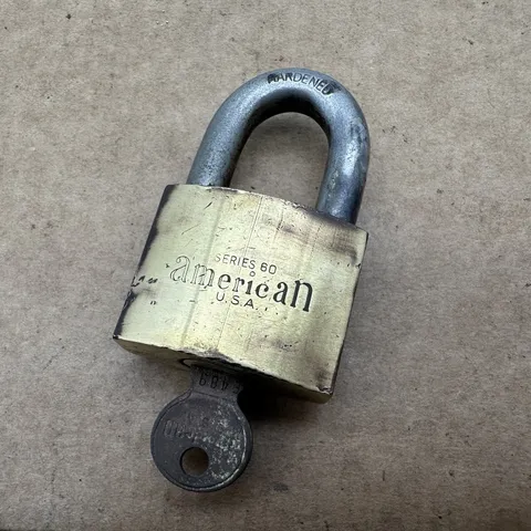 American 60 Series Padlock 2-7/8" L Shackle Brass Body USA Made With Key