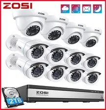 ZOSI H.265+ 16CH 5MP-Lite DVR 2MP Security Camera System Outdoor CCTV Camera 2TB