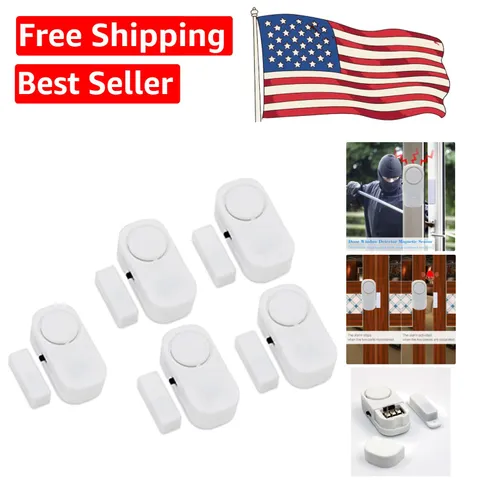 Battery-Powered Wireless Home Security Alarm - 5 Pack with Magnetic Sensors