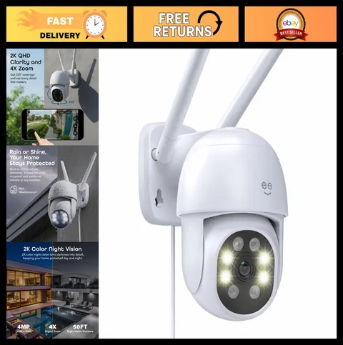 2K Outdoor Auto-Follow Security Camera, Pan & Tilt, Night Vision, Weatherproof