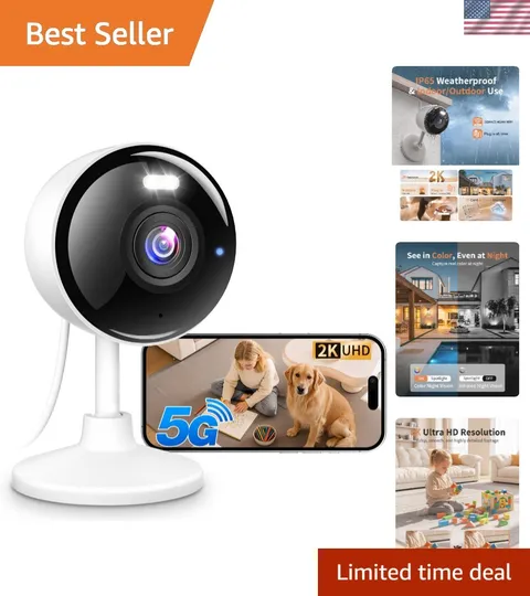 Elegant 2K Security Camera with 24/7 Recording & Two-Way Audio for Home Safety