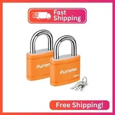 Puroma 2 Keyed Padlock with 3 Keys 7/8" School Locker Lock Gate 40mm Orange