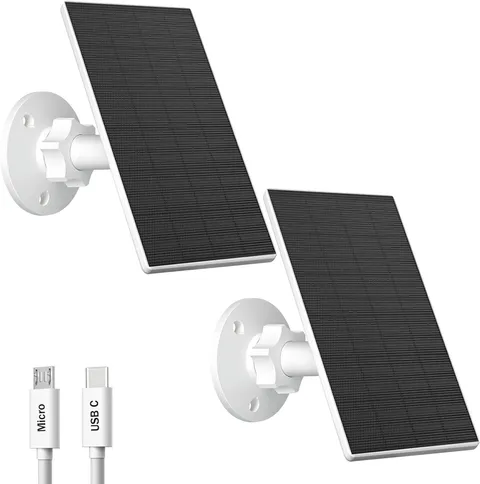 2W Camera Security Solar Panel with USB and USB-C Port, 2 Pack, White | Solar Ch