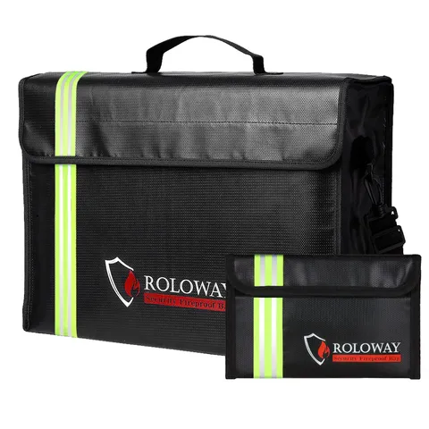Large 17x12x5.8 Inch Fireproof Bag Reflective Strip Water Resistant Document
