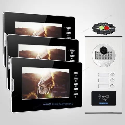 3 Units Apartment Video Intercom System Set With Outdoor Camera 20 pcs RFID