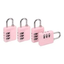 4pcs Resettable 3 Digit Plastic Combination Padlock, Pink (60 x 32mm)