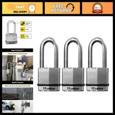 Heavy Duty Outdoor Padlock 3 Pack - Keyed-Alike Security Lock, Silver Finish