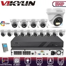 Vikylin 16POE 16CH NVR Full Color Turret Mini 5MP Security IP Camera Systems lot