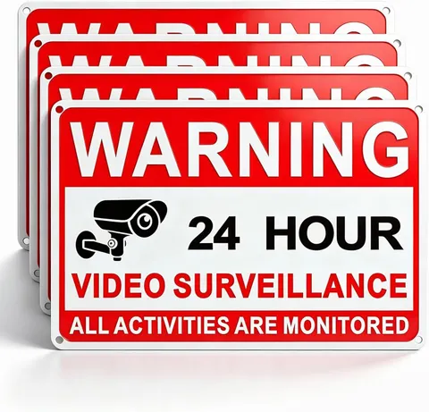 4 Pack Video Surveillance Signs, 8 X 12 Inch Aluminum Camera Signs, CCTV Securit