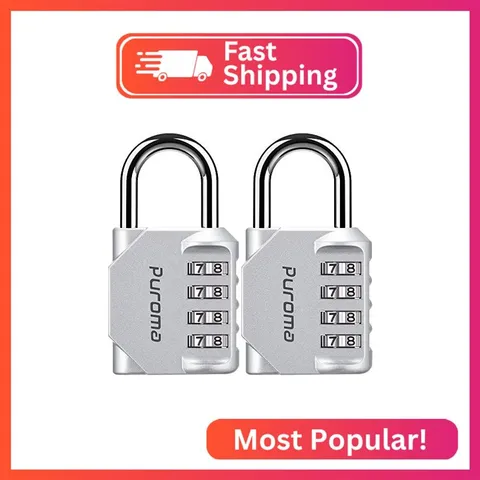Puroma 2 Pack Combination Lock Locker 4 Digits Combo Padlock Gym Silver