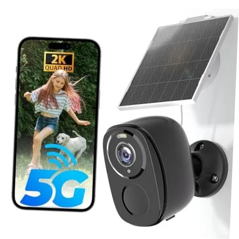 5G/2.4G Solar Security Cameras Wireless Outdoor, 2K Battery Camera 1 Black