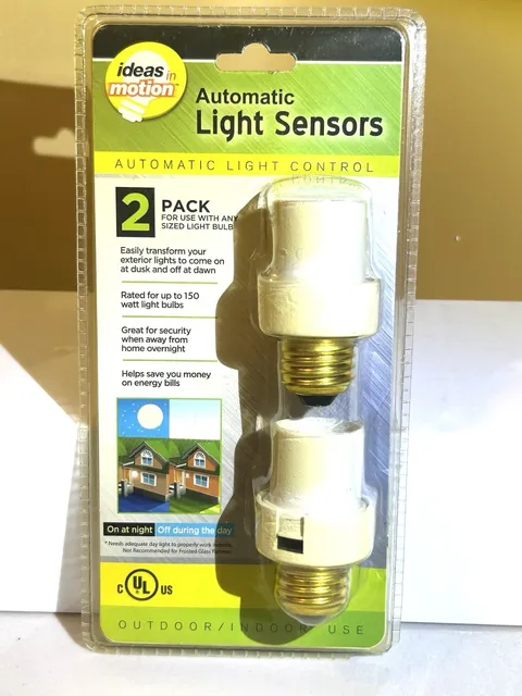 2 Pack Automatic Light Sensors. Automatic Light Control. Outdoor/Indoor Use 