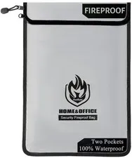 2 Pockets Fireproof Document Bag (15"x11"), Protect Values from Fire