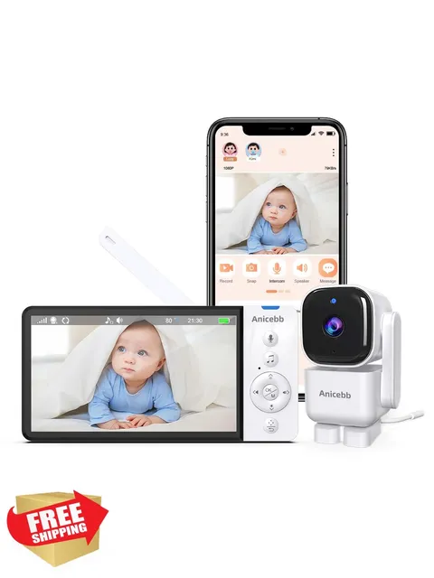 Anicebb 5 inch Smart Baby Monitor WiFi No-WiFi PTZ Cam