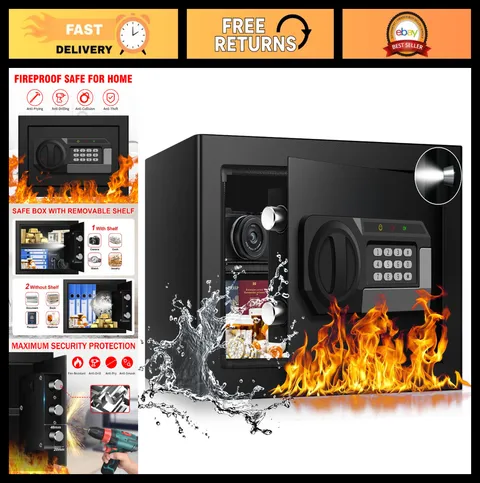 Fireproof Security Safe Box 1.2 Cu Ft - Digital Keypad, Removable Shelf, Keys -
