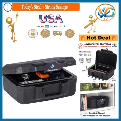 Fireproof Money Safe with Key Lock Black Portable Fire Resistant Box