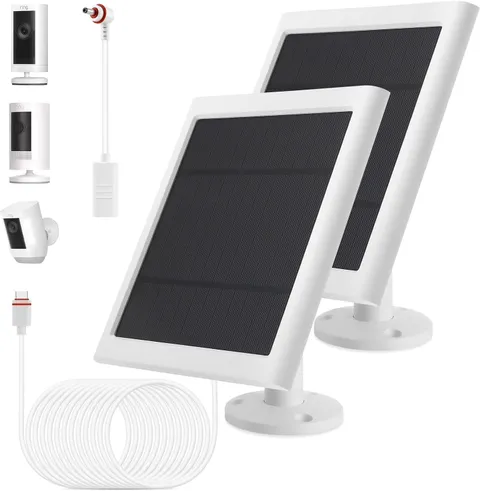 IP65 Solar Panel Outdoor for Ring Cameras (White 2P) Spotlight Cam Plus/Pro Stic