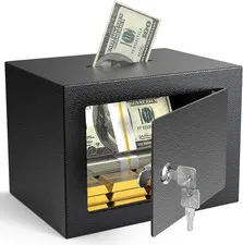 Small Safe Box with Key Lock,Mini Safe for Money with Coin Slot，Steel Security D