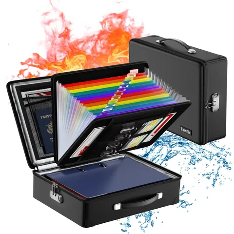 Fireproof Document Box Zipper Hard Safe Case Lock Water Resistant File Black