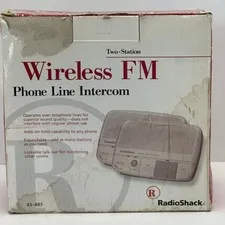 Radio Shack Two Station Wireless FM Intercom Three-Phase Compatible White 43-483