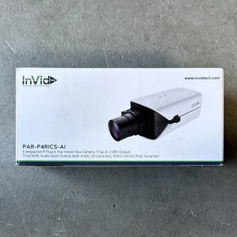 InVid Tech PAR-P4RICS-AI 4MP Indoor IP Box Camera PoE WDR Mic Face Rec Unused