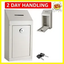 Metal Donation Box-Suggestion Box with Slot and lock-Cash Lock box for Money-...