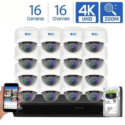 GW 16 Channel DVR 16 8MP CCTV Motorized Zoom 4K Dome Home Security Camera System