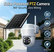 Smart Camera Solar Powered PTZ 3MP HD WiFi Security Camera Night Vision New