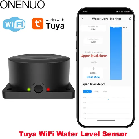 Wifi Water Level Sensor, Ultrasonic Tank Monitor with APP Alert, Remote Water De