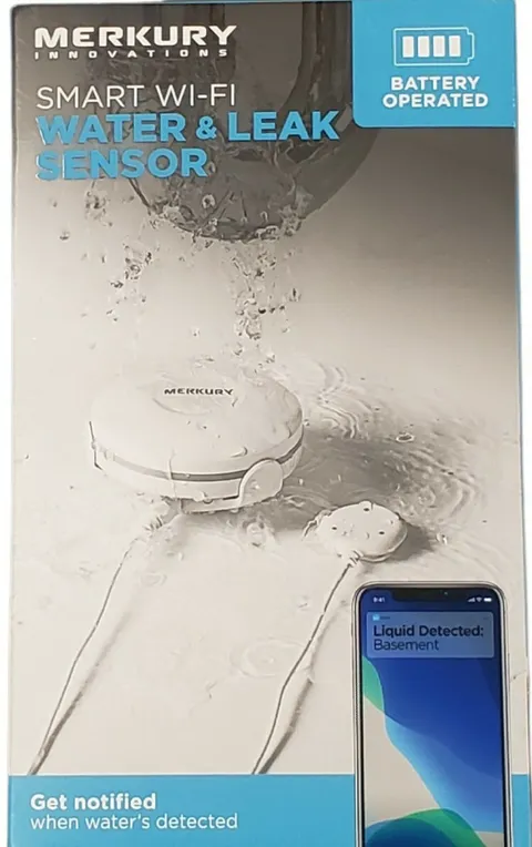 Merkury Innovations Smart Water & Flood Sensor, Requires 2.4 GHz Wi-Fi Brand New