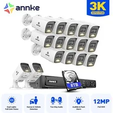 ANNKE 8CH 16CH 12MP NVR 3K POE Color Night Security Camera System 2-Way Audio