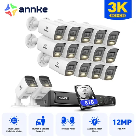 ANNKE 8CH 16CH 12MP NVR 3K POE Color Night Security Camera System 2-Way Audio