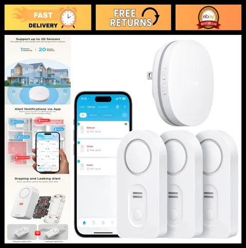 Water Leak Detector 3 Pack - Smart Sensor with 100dB Alarm, APP Alerts for Home/