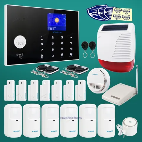 HOMSECUR Wireless WIFI Home Security Alarm System+Wireless Solar Red Flash Siren