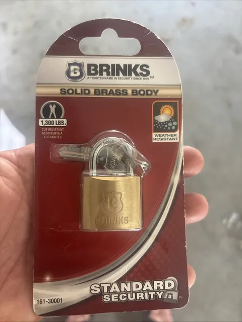 Brinks Solid Brass Body Weather Resistant 1,300 lbs Cut Resistant Padlock & Keys