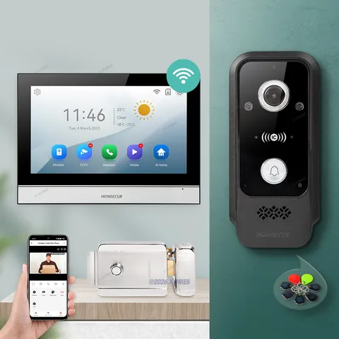 HOMSECUR Waterproof 4 Wire WIFI HD Video Doorphone Intercom Door Bell Card Entry