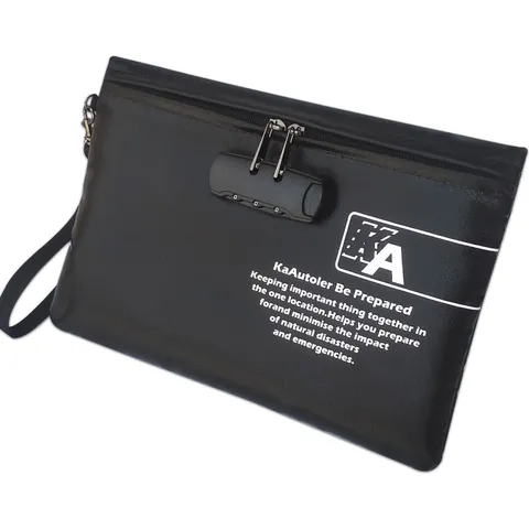 Fireproof Money Bag with Lock Waterproof Cash Zipper Closure Pouch 11x7.5 In