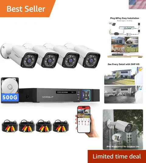 Complete Wired CCTV Kit: 4 x 3MP Cameras, 500GB HDD, Night Vision & Weatherproof