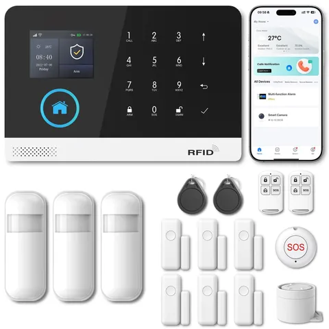 Wireless Home Security Alarm System, Motion Sensors, Door/Window Alerts, WiFi+GS