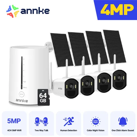 ANNKE 4MP Wireless Solar Power Color Night Security Camera System Two Way Audio