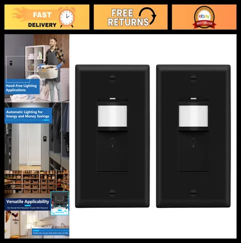 PIR Motion Sensor Light Switch, No Neutral/Ground, 120V, 150W LED/CFL, 2-Pack