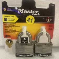 MasterLock Outdoor Padlock with Key, 1 in. Wide, 2 Pack NEW Stainless Steel