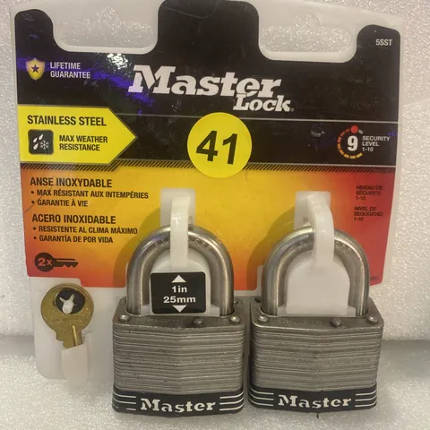MasterLock Outdoor Padlock with Key, 1 in. Wide, 2 Pack NEW Stainless Steel