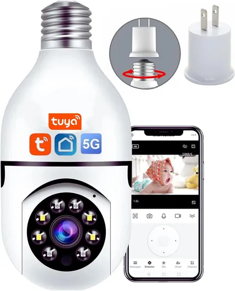 Light Bulb Security Camera, 5Ghz 2.4Ghz ,Degree Pan/Tilt Panoramic IP Security C