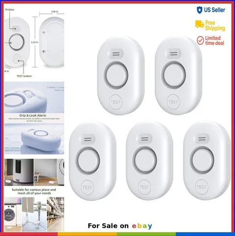 Water Leak Detectors 5 Pack 100dB Flood Alarm for Basement Pipe Drain Sink