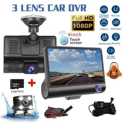 Camara De Seguridad 1080P Para Carros Cámara De 3lens Delantero/Trasero/Interior