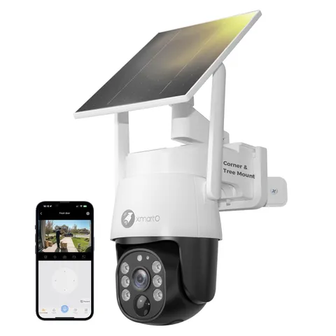 xmartO 4MP QHD Wireless PTZ Solar Security Camera with AI Auto Tracking, WiFi...