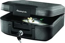 Fireproof and Waterproof Chest Box with Key Lock, Black Travel Safe with Interio