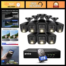 3K Lite Wired Security Camera System, 8x 2MP Cameras, 1TB HDD, AI Detection, Col